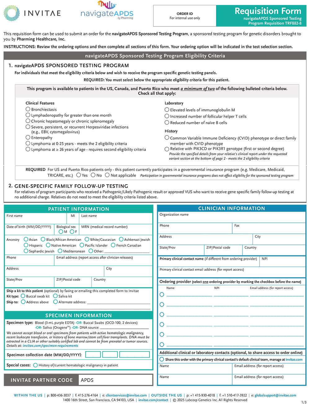 NavigateAPDS Test Requisition Form